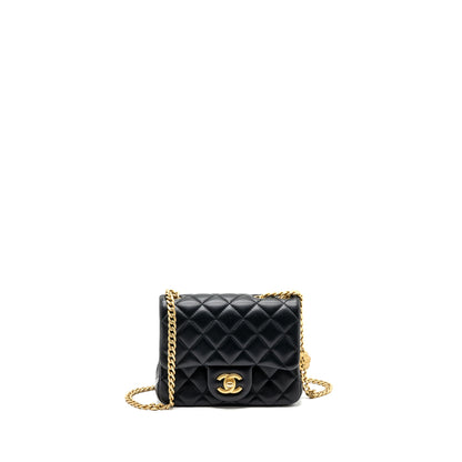 Chanel Camellia adjustable chain mini square flap bag lambskin black  (microchip)