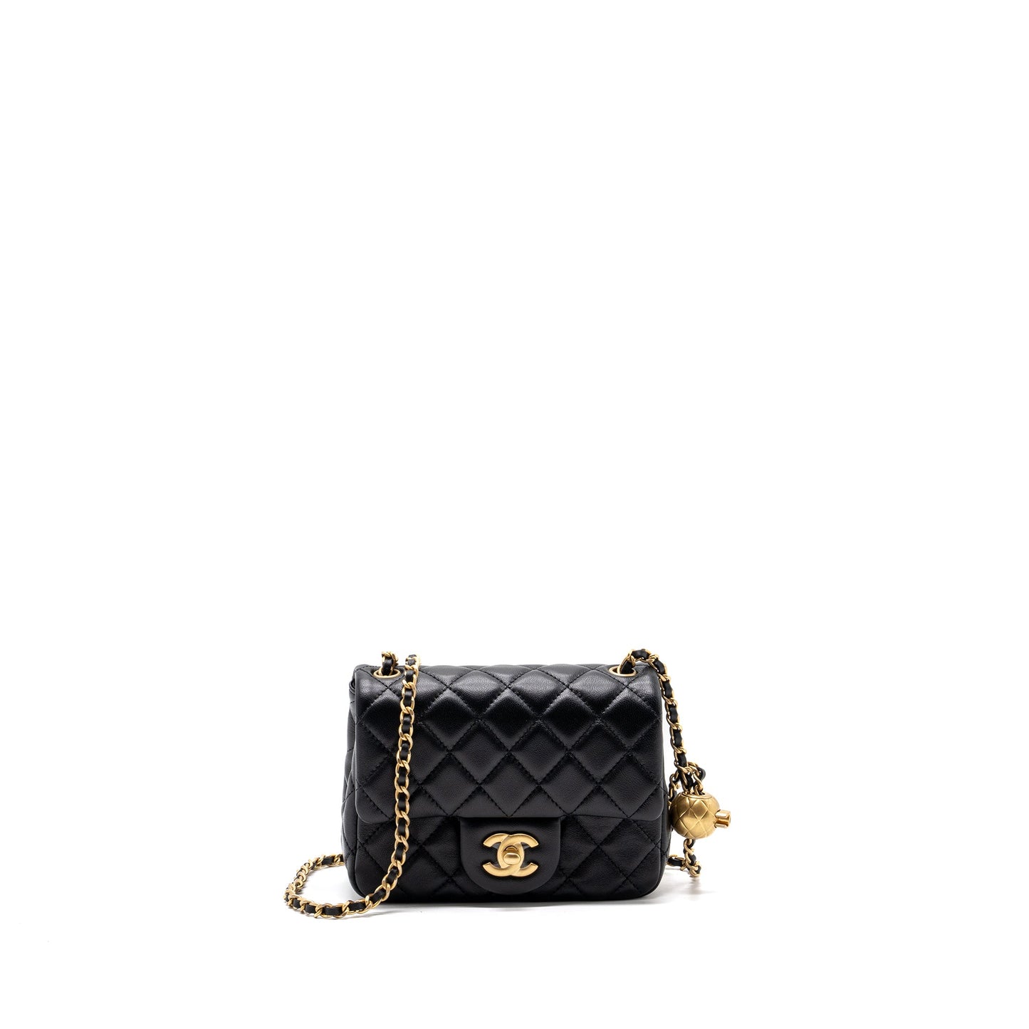 Chanel pearl crush mini square flap bag lambskin black  (microchip)