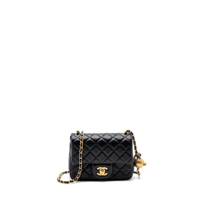 Chanel pearl crush mini square flap bag lambskin black  (microchip)