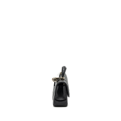 Chanel top handle mini rectangular flap bag lambskin black L (microchip)