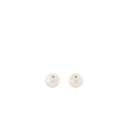 Chanel round cc Logo earrings white light gold tone
