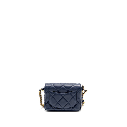 Chanel 22A Button On Chain Mini Square Flap Bag Caviar Navy  (Microchip)