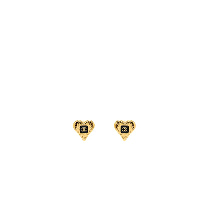 Chanel Heart Shape CC Logo Earrings gold tone