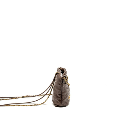 Chanel Mini 22 Bag Shiny Calfskin Chocolate  (microchip)