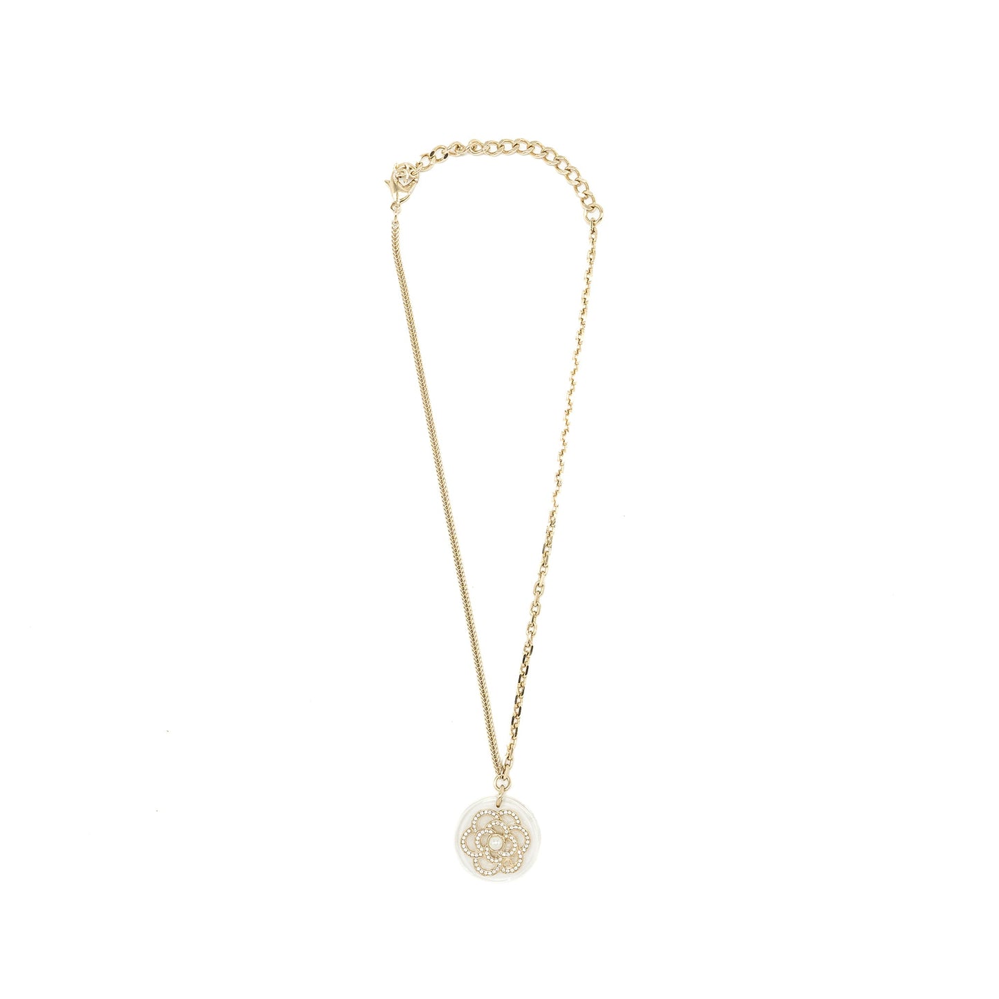 Chanel Camellia Necklace Pearl/Light Gold Tone