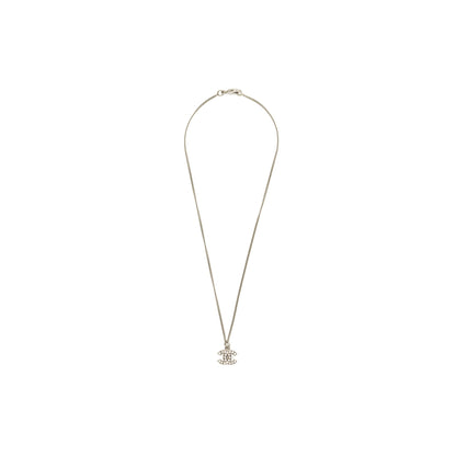 Chanel CC Logo Necklace Crystal Silver Tone