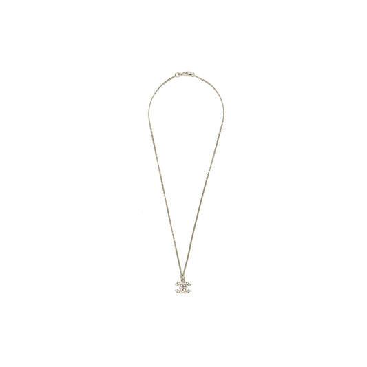 Chanel CC Logo Necklace Crystal Silver Tone