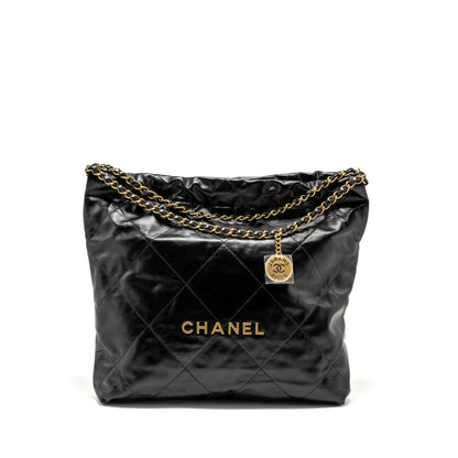 Chanel Medium 22 Bag Shiny Calfskin Black  (microchip)