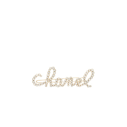 Chanel Letter crystal and pearl hair clip light gold tone