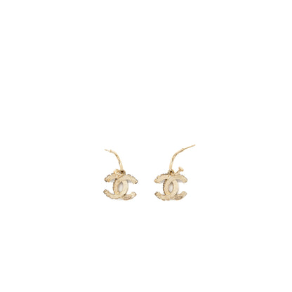 Chanel CC logo drop crystal earrings light gold tone