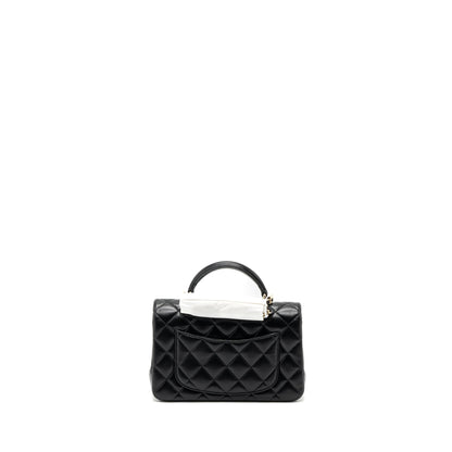 Chanel top handle mini rectangular flap bag lambskin black L (microchip)