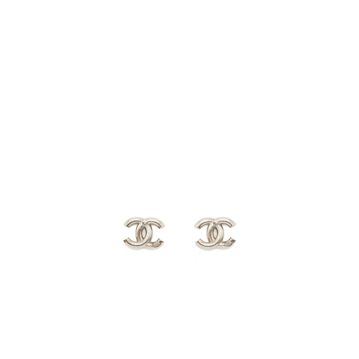 Chanel CC Logo Earrings Crystal Silver Tone