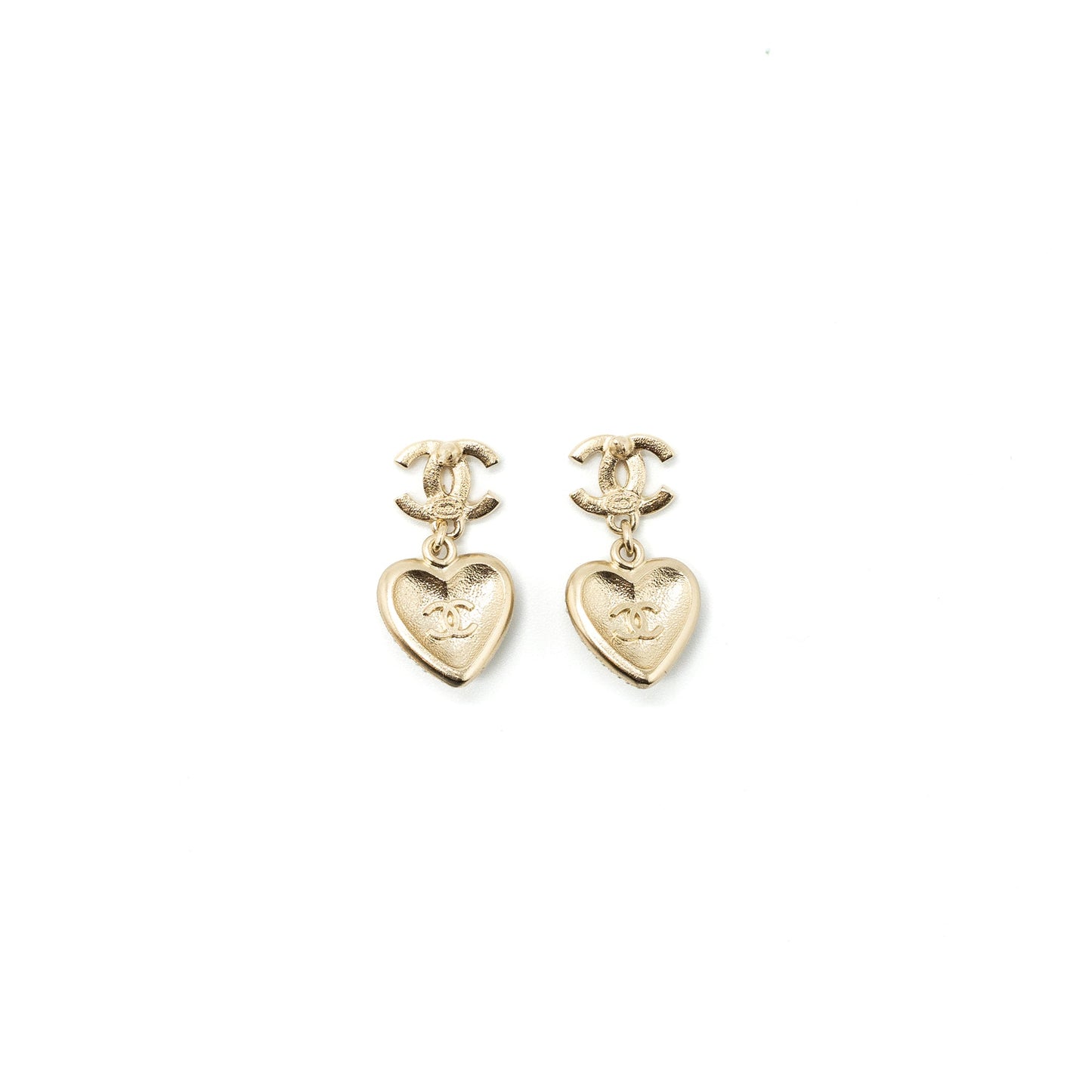 Chanel Heart Dropped CC Logo Earring Crystal Light Gold Tone
