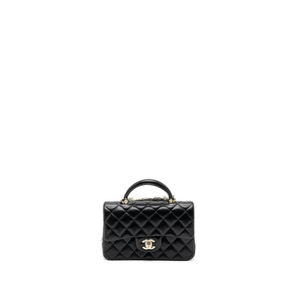Chanel top handle mini rectangular flap bag lambskin black L (microchip)
