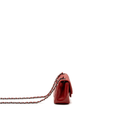 Chanel mini square flap bag lambskin Red black hardware