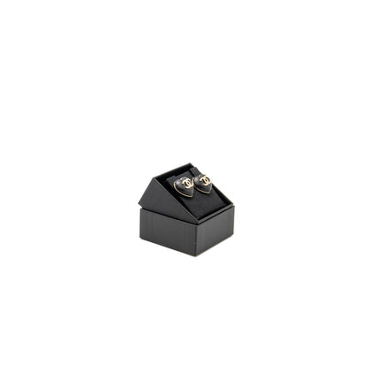 Chanel 22k CC Logo Heart Shape Earrings Lambskin Black L