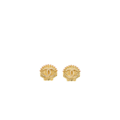 Chanel Shell CC Logo Earrings Crystal Gold Tone