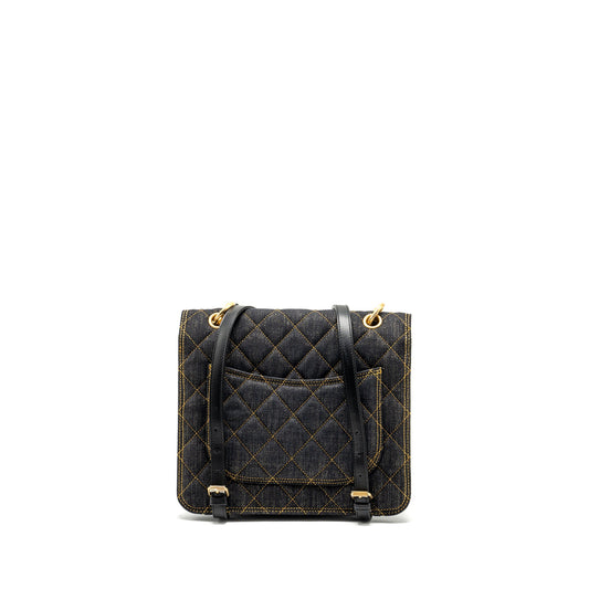 Chanel 23S flap backpack denim dark blue with brushed  (microchip)