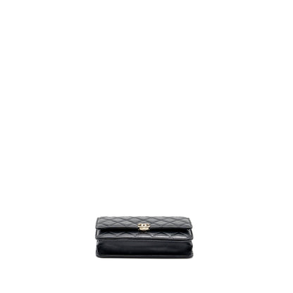 CHANEL leather top handle wallet on chain lambskin black L (microchip)