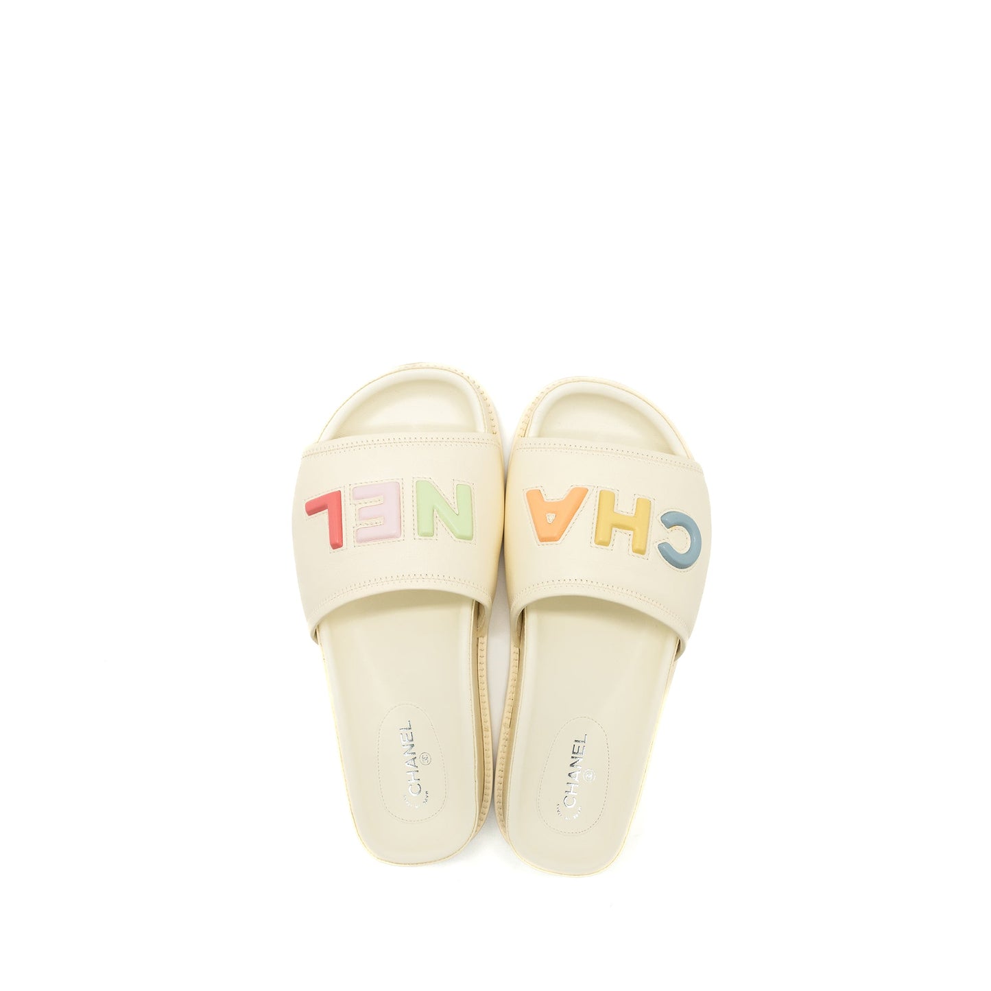 Chanel Size 38 Letter Sandal Leather White/Multicolour