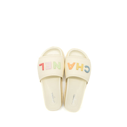 Chanel Size 38 Letter Sandal Leather White/Multicolour