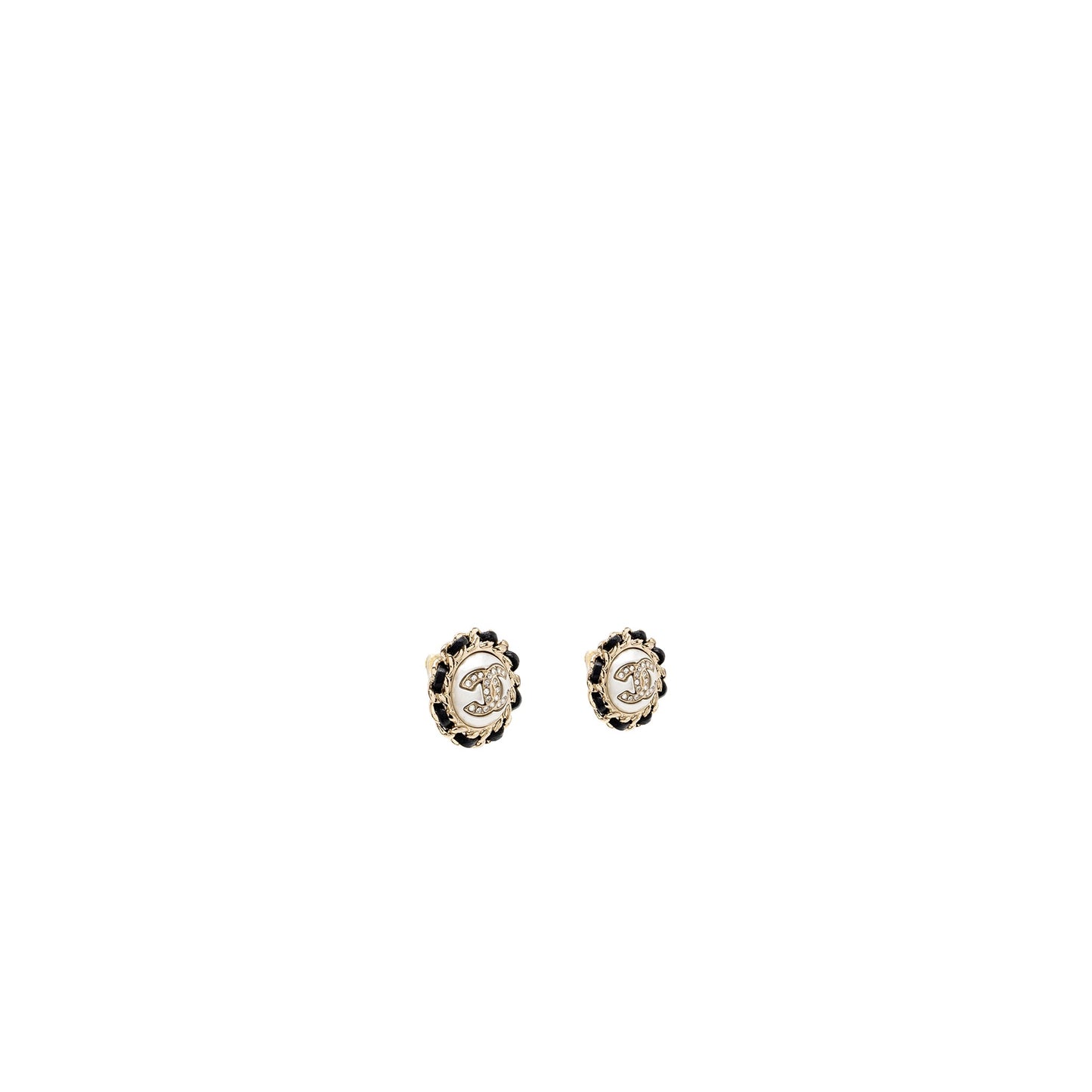 Chanel Round CC Logo Earrings Crystal/ Leather L
