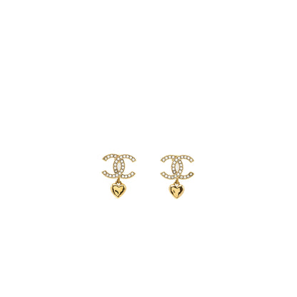 Chanel CC logo dropped earrings with Crystal Gold Tone