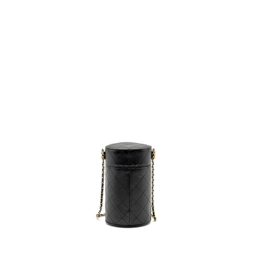 Chanel CC Round Vanity Case with Chain Lambskin Black L