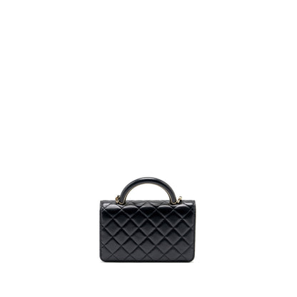 CHANEL leather top handle wallet on chain lambskin black L (microchip)