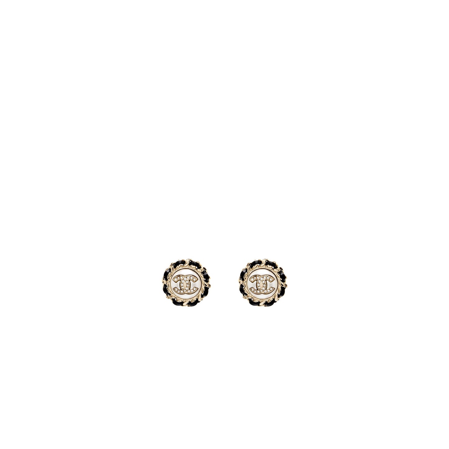 Chanel Round CC Logo Earrings Crystal/ Leather L