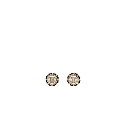 Chanel Round CC Logo Earrings Crystal/ Leather L