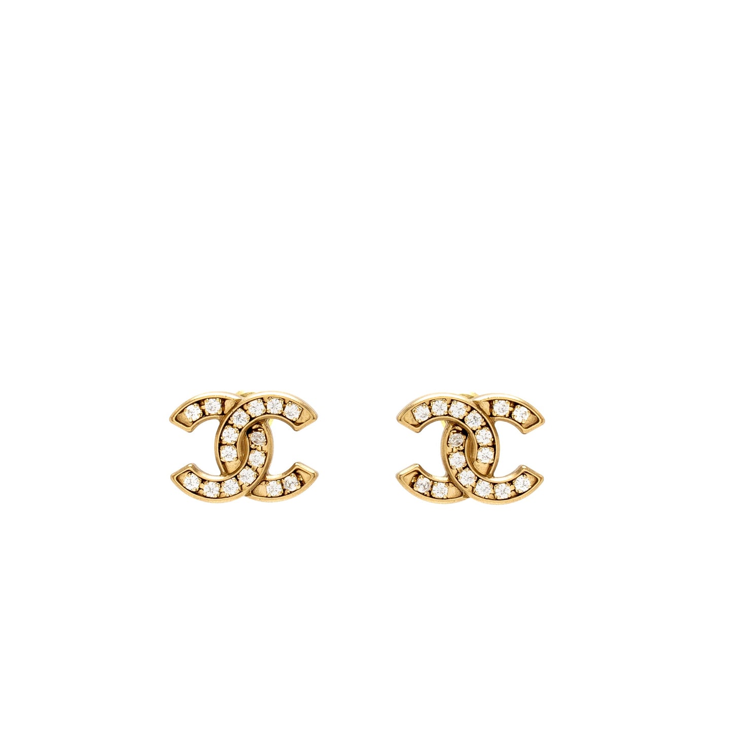 Chanel CC Logo Earrings Crystal Gold Tone