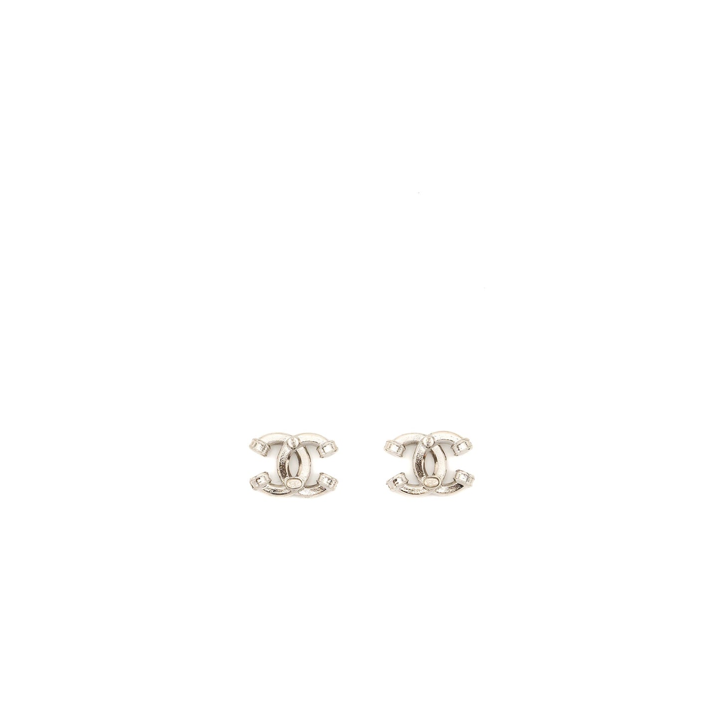 Chanel Knot CC Logo Earrings Crystal Silver Tone
