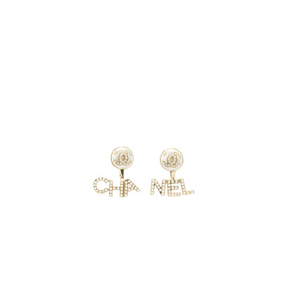 Chanel Letter/CC Logo Earrings Crystal/Pearl Light Gold Tone