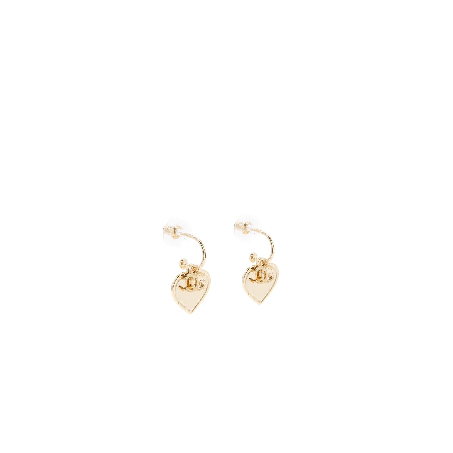 Chanel cc logo heart dropped earrings light gold tone
