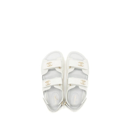 Chanel Size 38 Dad Sandals Caviar White L