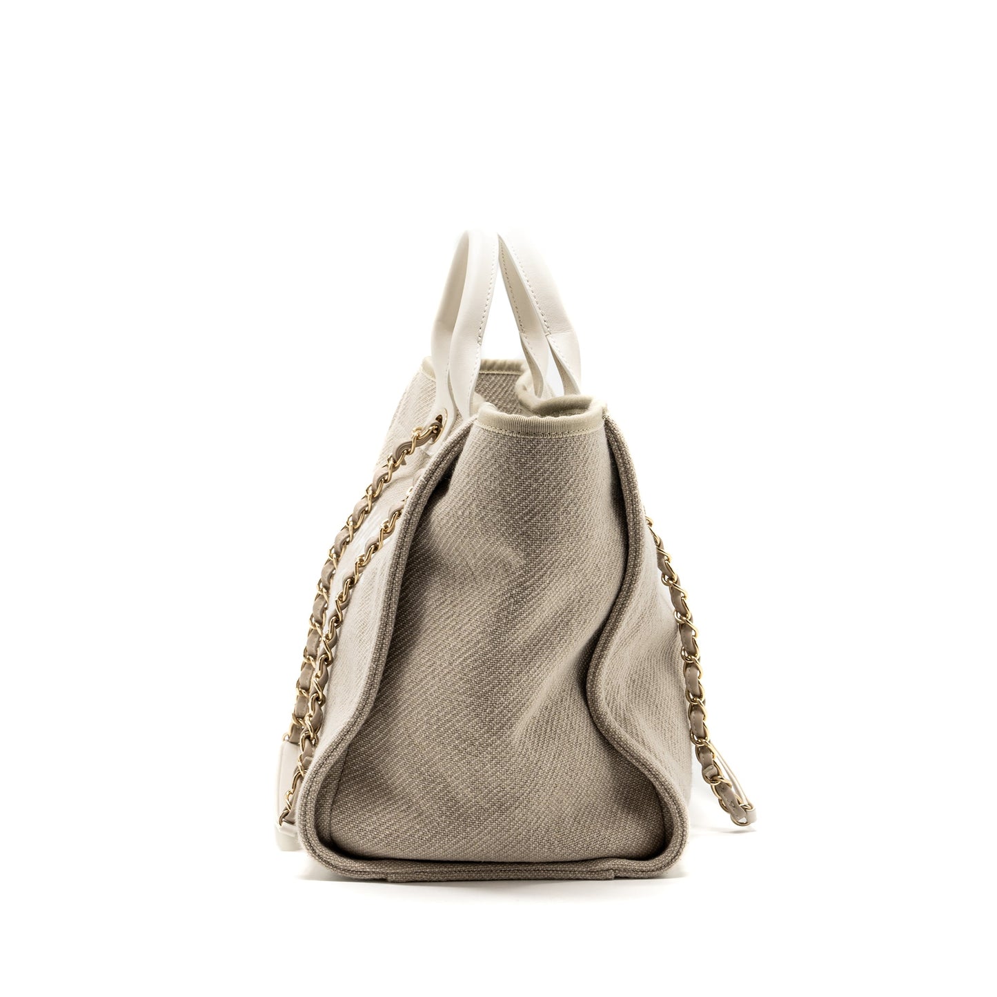Chanel Deauville Bag Canvas/ Leather Beige/White  (microchip)