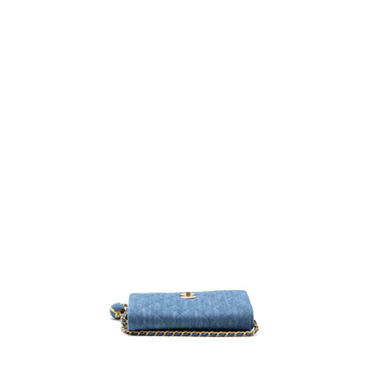 Chanel 22C Pearl Crush wallet on chain Denim blue (microchip)
