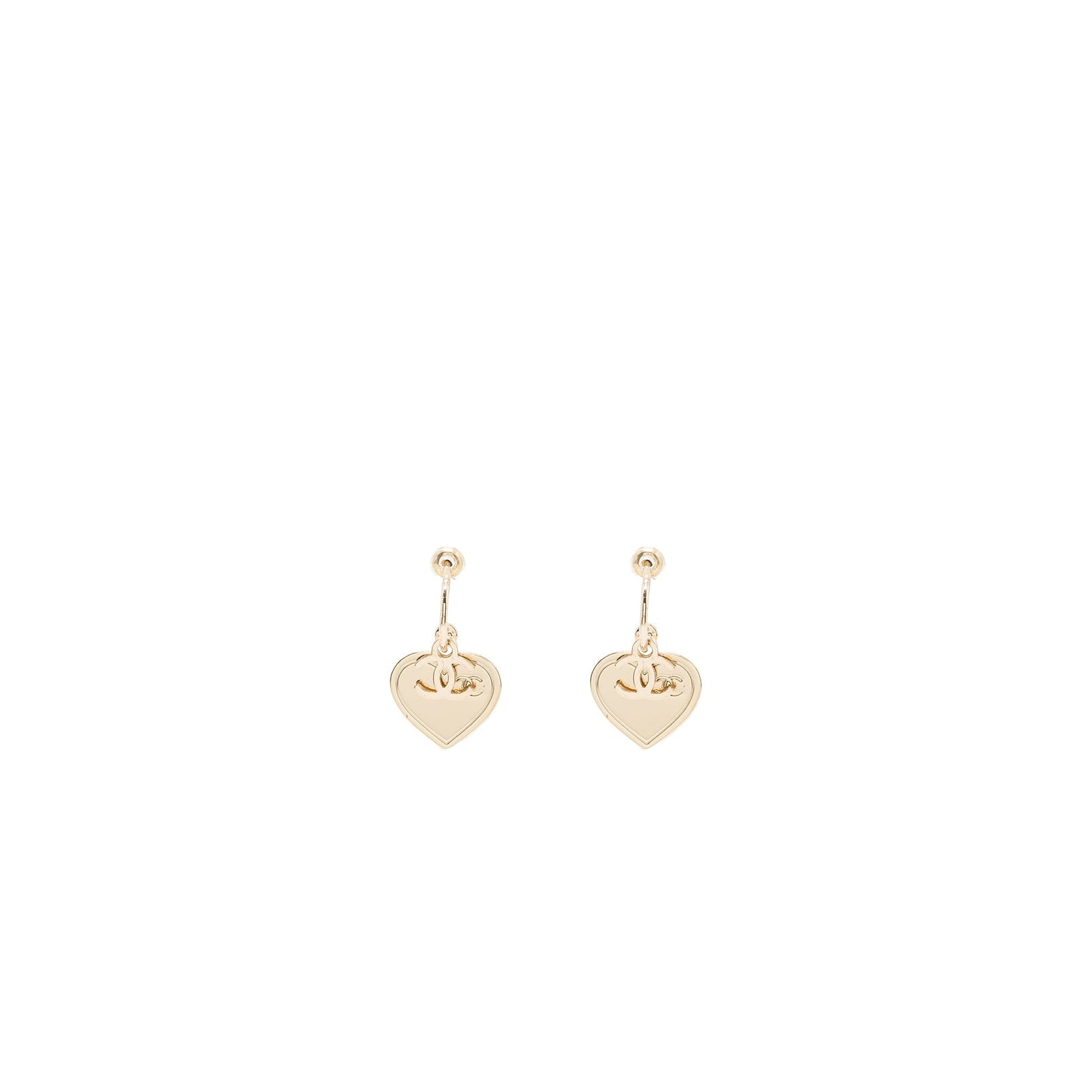 Chanel cc logo heart dropped earrings light gold tone