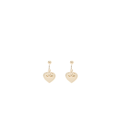 Chanel cc logo heart dropped earrings light gold tone