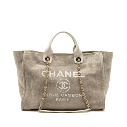 Chanel Deauville Bag Canvas/ Leather Beige/White  (microchip)