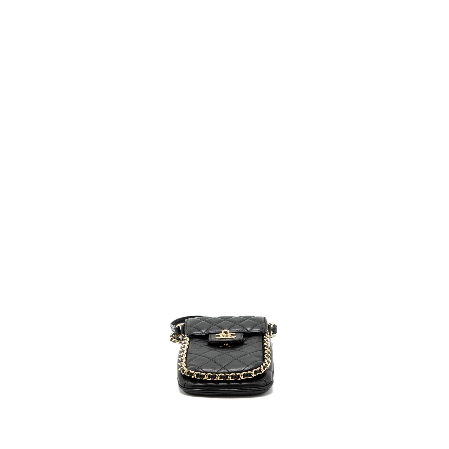 Chanel Phone Holder With Chain Lambskin Black L