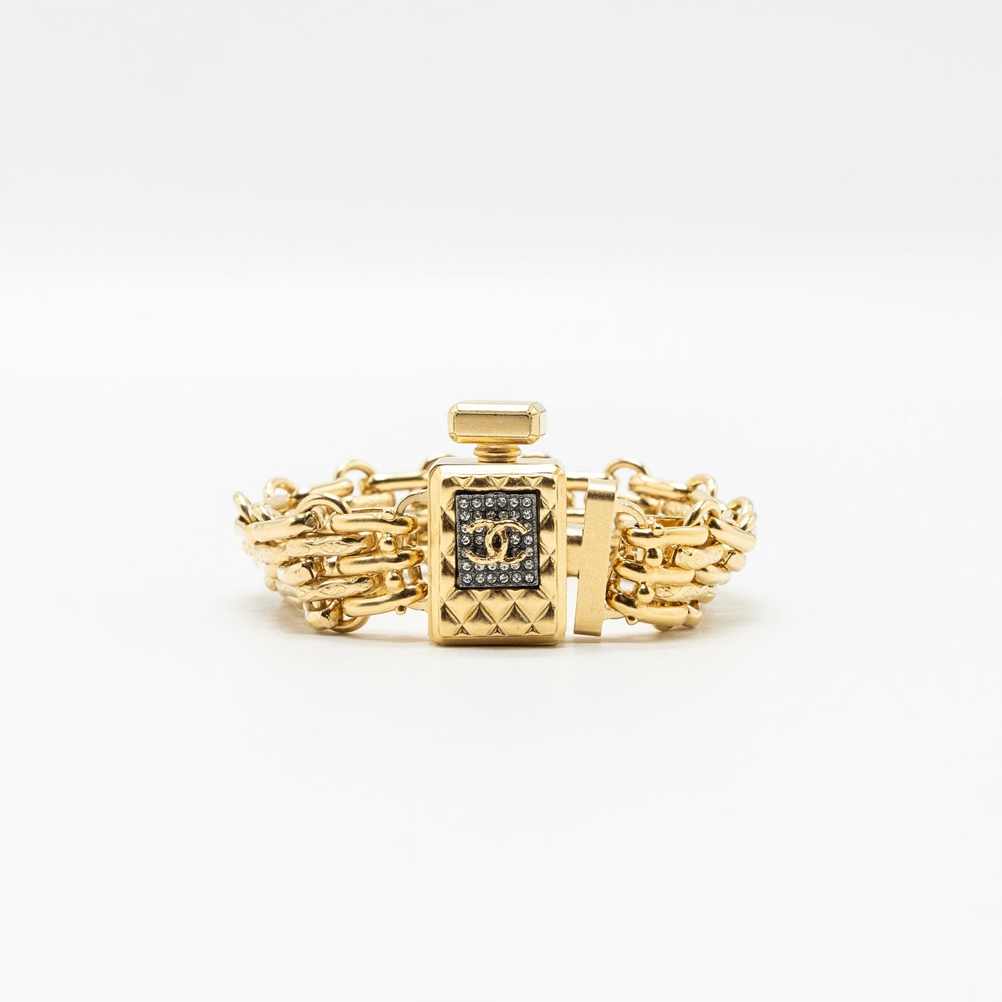 Chanel perfume bottle bracelet gold tone