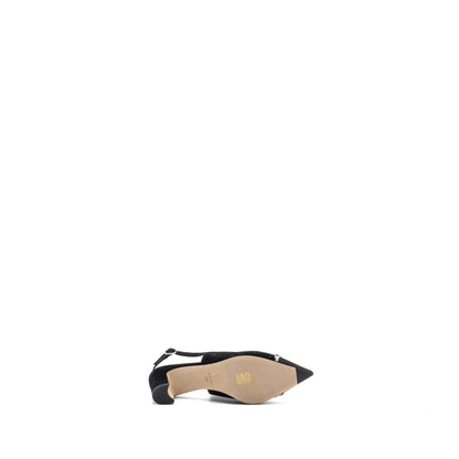 CHANEL SIZE 36 SLINGS SHOES Suede Calfskin/ Grosgrain Metal Black and Light Grey