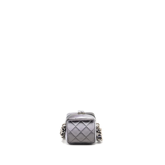 Chanel Mini Quilted Vanity With Giant Chain Lambskin Metallic Grey