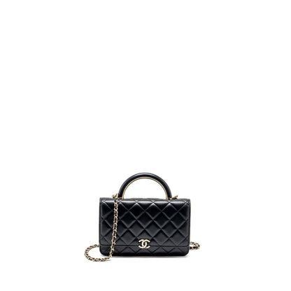 CHANEL leather top handle wallet on chain lambskin black L (microchip)
