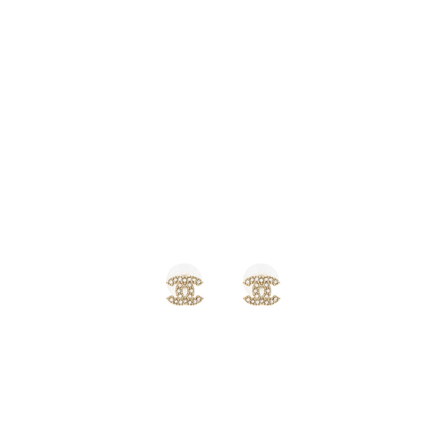 Chanel small model cc logo crystal earrings light gold tone