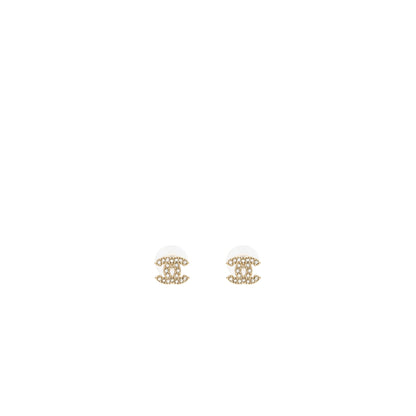 Chanel small model cc logo crystal earrings light gold tone