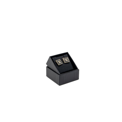 Chanel Square CC Logo Earrings Light Gold Tone
