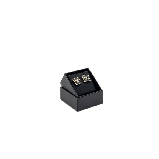 Chanel Square CC Logo Earrings Light Gold Tone